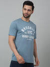 Cantabil Teal Blue Printed Round Neck Half Sleeve T-shirt For Men