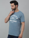 Cantabil Teal Blue Printed Round Neck Half Sleeve T-shirt For Men