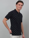 Cantabil Navy Blue Printed Polo Neck Half Sleeve T-shirt For Men