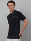 Cantabil Navy Blue Printed Polo Neck Half Sleeve T-shirt For Men