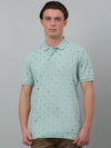 Cantabil Green Printed Polo Neck Half Sleeve T-shirt For Men