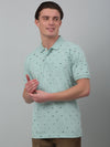 Cantabil Green Printed Polo Neck Half Sleeve T-shirt For Men