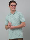 Cantabil Green Printed Polo Neck Half Sleeve T-shirt For Men