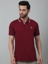 Cantabil Maroon Solid Polo Neck Half Sleeve T-shirt For Men