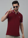 Cantabil Maroon Solid Polo Neck Half Sleeve T-shirt For Men