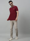 Cantabil Maroon Solid Polo Neck Half Sleeve T-shirt For Men