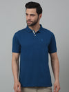 Cantabil Blue Solid Polo Neck Half Sleeve T-shirt For Men