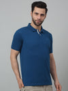 Cantabil Blue Solid Polo Neck Half Sleeve T-shirt For Men