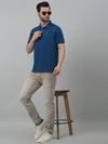 Cantabil Blue Solid Polo Neck Half Sleeve T-shirt For Men