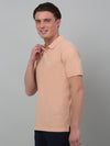 Cantabil Beige Solid Polo Neck Half Sleeve T-shirt For Men