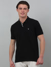 Cantabil Black Solid Polo Neck Half Sleeve T-shirt For Men