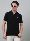 Cantabil Black Solid Polo Neck Half Sleeve T-shirt For Men