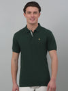 Cantabil Dark Green Solid Polo Neck Half Sleeve T-shirt For Men