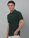 Cantabil Dark Green Solid Polo Neck Half Sleeve T-shirt For Men