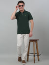 Cantabil Dark Green Solid Polo Neck Half Sleeve T-shirt For Men