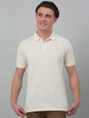 Cantabil Off White Solid Polo Neck Half Sleeve T-shirt For Men