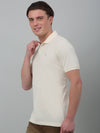 Cantabil Off White Solid Polo Neck Half Sleeve T-shirt For Men