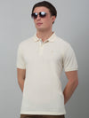 Cantabil Off White Solid Polo Neck Half Sleeve T-shirt For Men