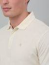 Cantabil Off White Solid Polo Neck Half Sleeve T-shirt For Men