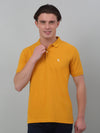 Cantabil Mustard Solid Polo Neck Half Sleeve T-shirt For Men