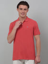 Cantabil Pink Solid Polo Neck Half Sleeve T-shirt For Men