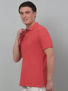 Cantabil Pink Solid Polo Neck Half Sleeve T-shirt For Men