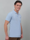 Cantabil Sky Blue Solid Polo Neck Half Sleeve T-shirt For Men