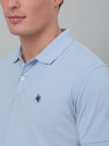 Cantabil Sky Blue Solid Polo Neck Half Sleeve T-shirt For Men