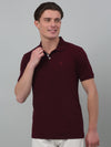 Cantabil Wine Solid Polo Neck Half Sleeve T-shirt For Men