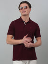Cantabil Wine Solid Polo Neck Half Sleeve T-shirt For Men