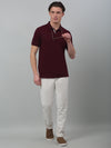 Cantabil Wine Solid Polo Neck Half Sleeve T-shirt For Men