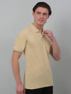 Cantabil Beige Solid Polo Neck Half Sleeve T-shirt For Men