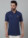 Cantabil Dark Blue Solid Polo Neck Half Sleeve T-shirt For Men