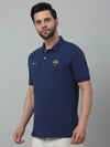 Cantabil Dark Blue Solid Polo Neck Half Sleeve T-shirt For Men