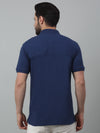 Cantabil Dark Blue Solid Polo Neck Half Sleeve T-shirt For Men