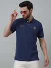 Cantabil Dark Blue Solid Polo Neck Half Sleeve T-shirt For Men