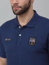 Cantabil Dark Blue Solid Polo Neck Half Sleeve T-shirt For Men