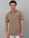Cantabil Brown Solid Polo Neck Half Sleeve T-shirt For Men