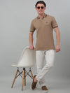 Cantabil Brown Solid Polo Neck Half Sleeve T-shirt For Men