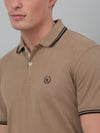 Cantabil Brown Solid Polo Neck Half Sleeve T-shirt For Men