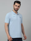 Cantabil Sky Blue Solid Polo Neck Half Sleeve T-shirt For Men