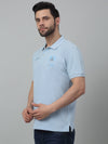 Cantabil Sky Blue Solid Polo Neck Half Sleeve T-shirt For Men