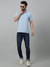 Cantabil Sky Blue Solid Polo Neck Half Sleeve T-shirt For Men