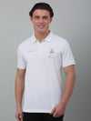 Cantabil White Solid Polo Neck Half Sleeve T-shirt For Men