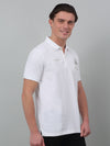 Cantabil White Solid Polo Neck Half Sleeve T-shirt For Men