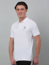 Cantabil White Solid Polo Neck Half Sleeve T-shirt For Men