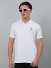 Cantabil White Solid Polo Neck Half Sleeve T-shirt For Men