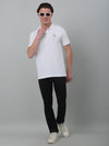 Cantabil White Solid Polo Neck Half Sleeve T-shirt For Men