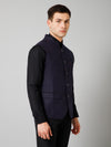 Cantabil Men Navy Blue Self Design Formal Band Collar Sleeveless Waist Coat