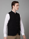 Cantabil Men Black Self Design Formal Band Collar Sleeveless Waist Coat